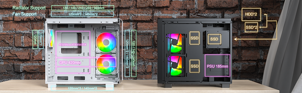 MONTECH KING 65 PRO ATX Mid Tower Gaming PC Case, Dual Chamber